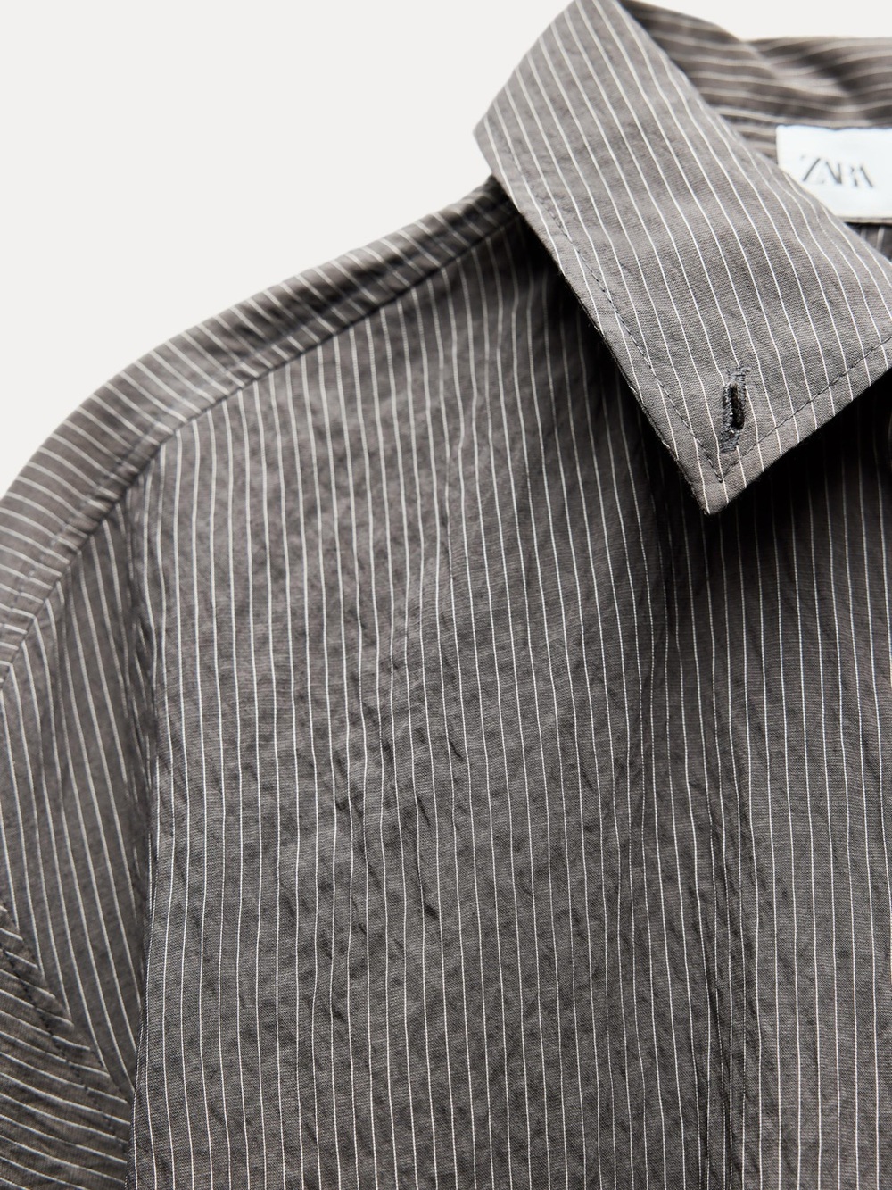 NWT Zara Striped Wrinkle Look Shirt ZW Collection Office Casual Luxury Brown - Picture 2 of 5